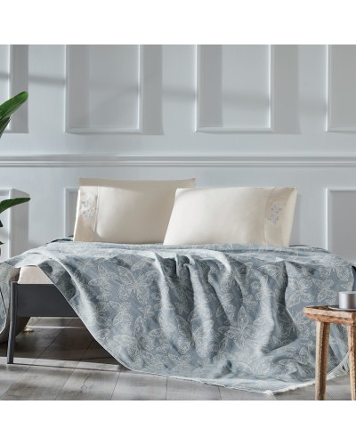 Yataq dəsti Tivolyo Home Papilion, yorğan üzü 160x220 sm, mələfə 180x260 sm, yastıq üzü 50x70 sm, bir yarım, satin/pambıq, mavi