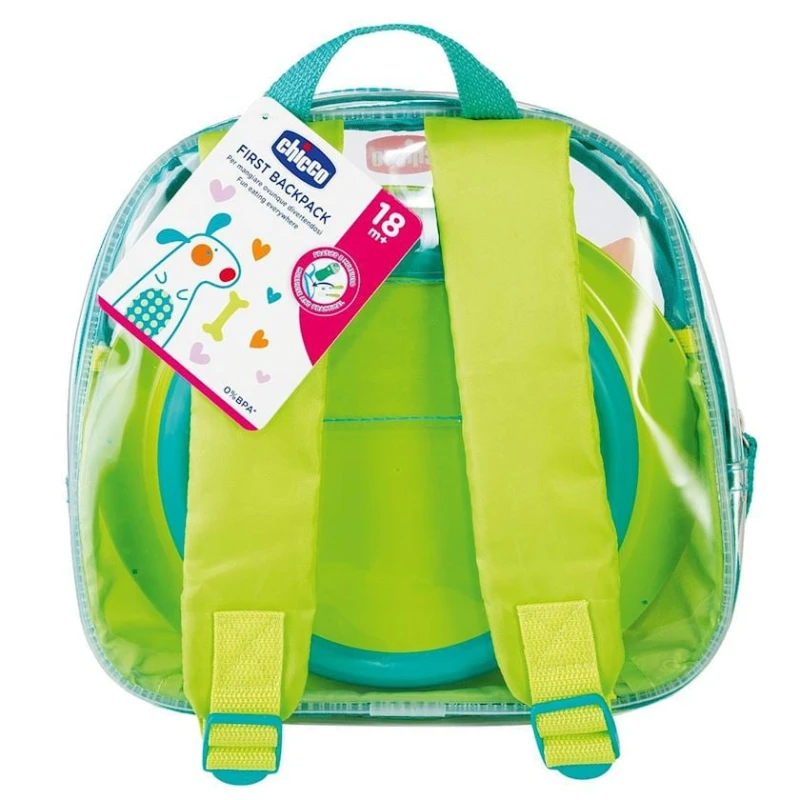 Набор детской посуды Chicco, 18+ мес, в рюкзачке, разноцветный