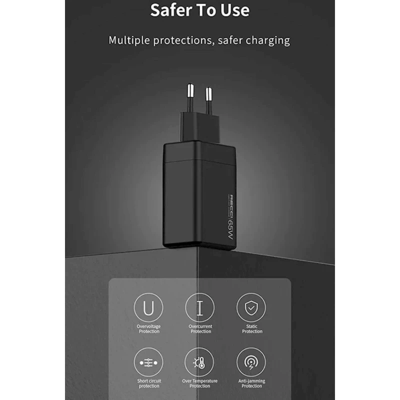 Сетевое зарядное устройство Recci RC56E EU 65W GaN Сетевое зарядное устройство Recci RC56E EU 65W GaN
