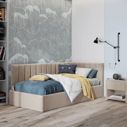 Односпальная кровать Art_tek_yataq (120) 69, ламинат/текстиль, бежевая, 200x85x120 см Односпальная кровать Art_tek_yataq (120) 69, ламинат/текстиль, бежевая, 200x85x120 см