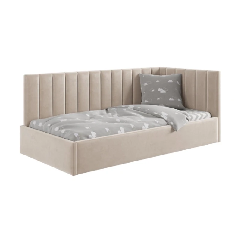 Односпальная кровать Art_tek_yataq (120) 69, ламинат/текстиль, бежевая, 200x85x120 см