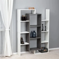 Stellaj, LDSP, 140х102х25 sm, rəflərlə, ağ/boz Stellaj, LDSP, 140х102х25 sm, rəflərlə, ağ/boz