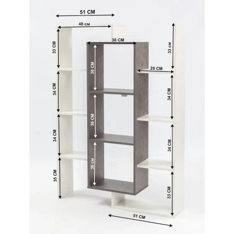 Stellaj, LDSP, 140х102х25 sm, rəflərlə, ağ/boz