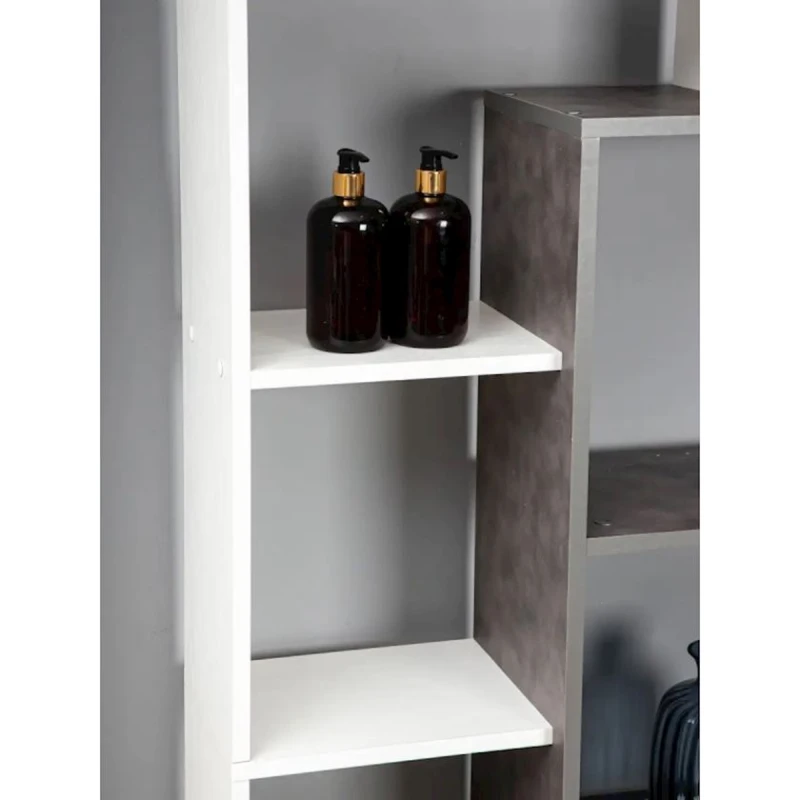 Stellaj, LDSP, 140х102х25 sm, rəflərlə, ağ/boz