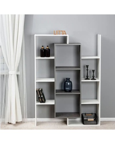 Stellaj, LDSP, 140х102х25 sm, rəflərlə, ağ/boz