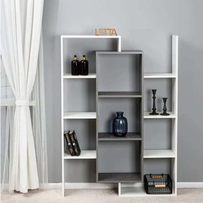 Stellaj, LDSP, 140х102х25 sm, rəflərlə, ağ/boz