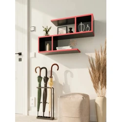Полка настенная Art Mebel 9, ламинат, 45х145х20 см, серая/красная Полка настенная Art Mebel 9, ламинат, 45х145х20 см, серая/красная
