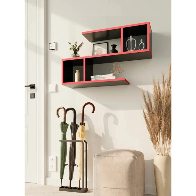 Полка настенная Art Mebel 9, ламинат, 45х145х20 см, серая/красная Полка настенная Art Mebel 9, ламинат, 45х145х20 см, серая/красная