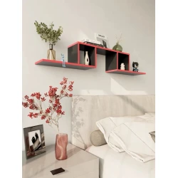 Полка настенная Art Mebel 9, ламинат, 45х145х20 см, серая/красная Полка настенная Art Mebel 9, ламинат, 45х145х20 см, серая/красная