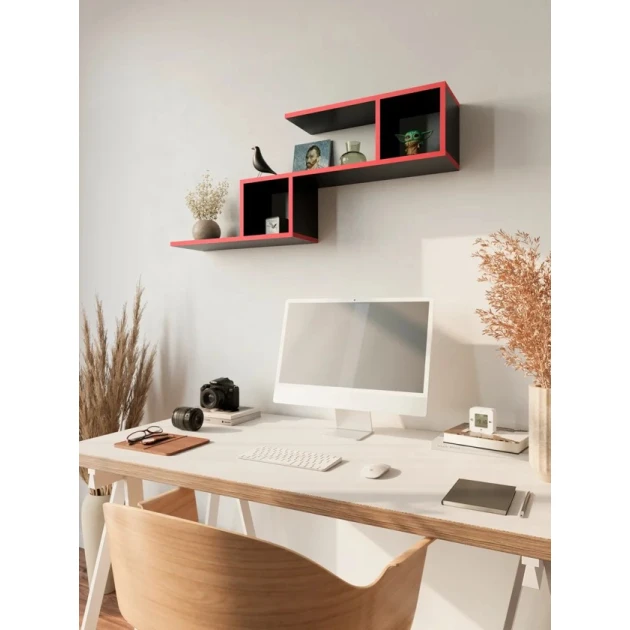 Полка настенная Art Mebel 9, ламинат, 45х145х20 см, серая/красная Полка настенная Art Mebel 9, ламинат, 45х145х20 см, серая/красная