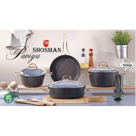 Набор посуды Shosman Raviya 5098, 13 шт, гранит, черный