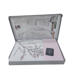 Комплект постельного белья DO&GO DO7, пододеяльник 200х220 см, простыня 220х240 см, наволочки 70x70 см, 50х70 см, двуспальный, сатин, белый/розовый