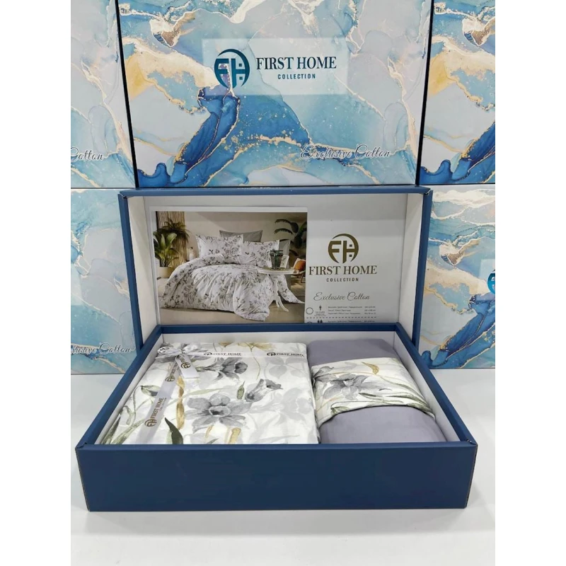 Комплект постельного белья First Home SHA-00002592, евро, хлопок, простыня 250х250 см, пододеяльник 200х220 см, наволочка 50х70 см, 2 шт, разноцветный