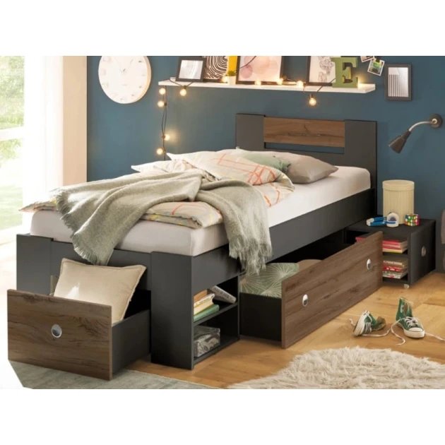 Tək nəfərlik çarpayı Art_tek_yataq (120) 12, laminat, qara/qəhvəyi, 200x85x120 sm