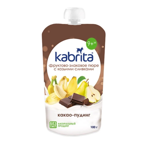 Фруктово-злаковое пюре Kabrita с козьими сливками Какао-пудинг, 100 г, с 9 месяцев