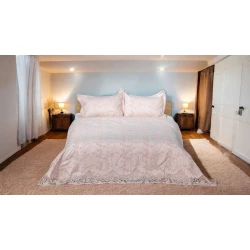 Örtük və yastıq üzü dəsti Luxe Cotton, 260x260/50x70 sm, ikinəfərlik, velür, çəhrayı