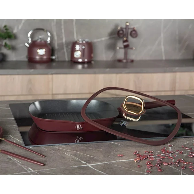 Сковородка-гриль Berlinger Haus Leonardo Collection BH-8037, 28 см, алюминий, с крышкой, бордовая Сковородка-гриль Berlinger Haus Leonardo Collection BH-8037, 28 см, алюминий, с крышкой, бордовая