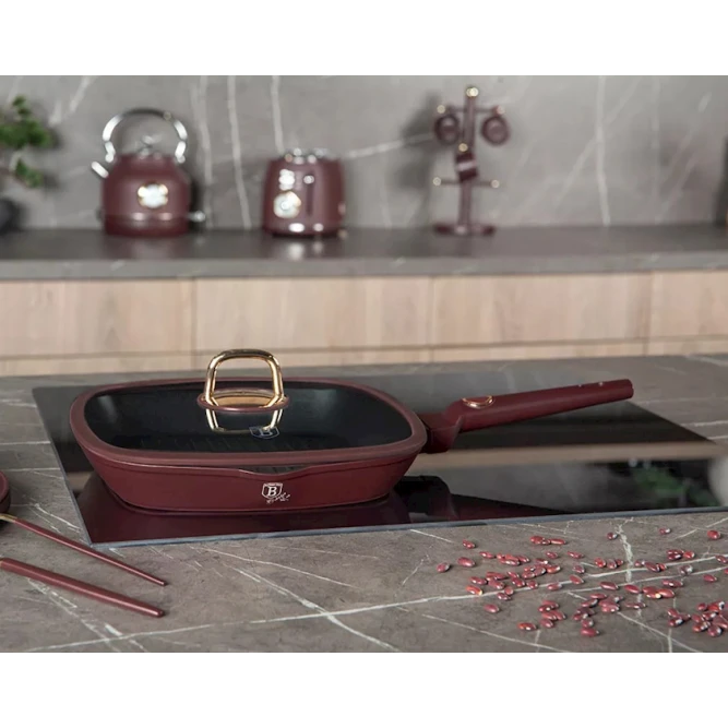Сковородка-гриль Berlinger Haus Leonardo Collection BH-8037, 28 см, алюминий, с крышкой, бордовая Сковородка-гриль Berlinger Haus Leonardo Collection BH-8037, 28 см, алюминий, с крышкой, бордовая