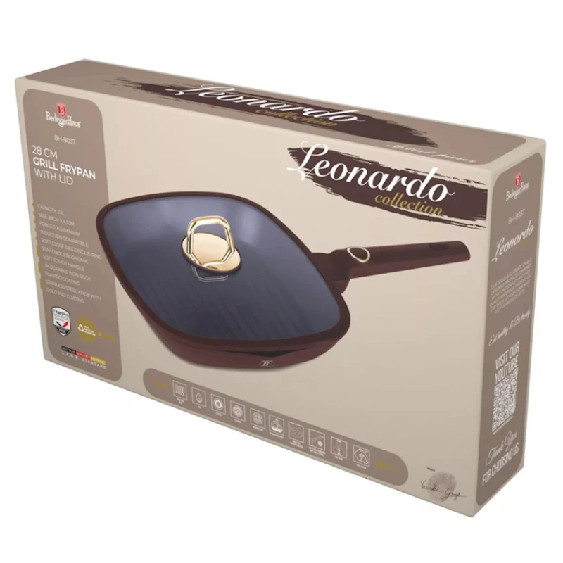 Сковородка-гриль Berlinger Haus Leonardo Collection BH-8037, 28 см, алюминий, с крышкой, бордовая Сковородка-гриль Berlinger Haus Leonardo Collection BH-8037, 28 см, алюминий, с крышкой, бордовая