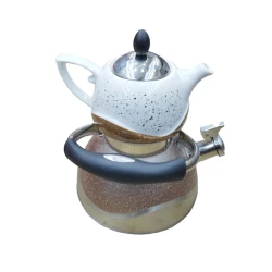 Двухэтажный чайник HomeStore_DL79, чайник для кипятка 3 л, коричневый, чайник для заварки 800 мл, белый