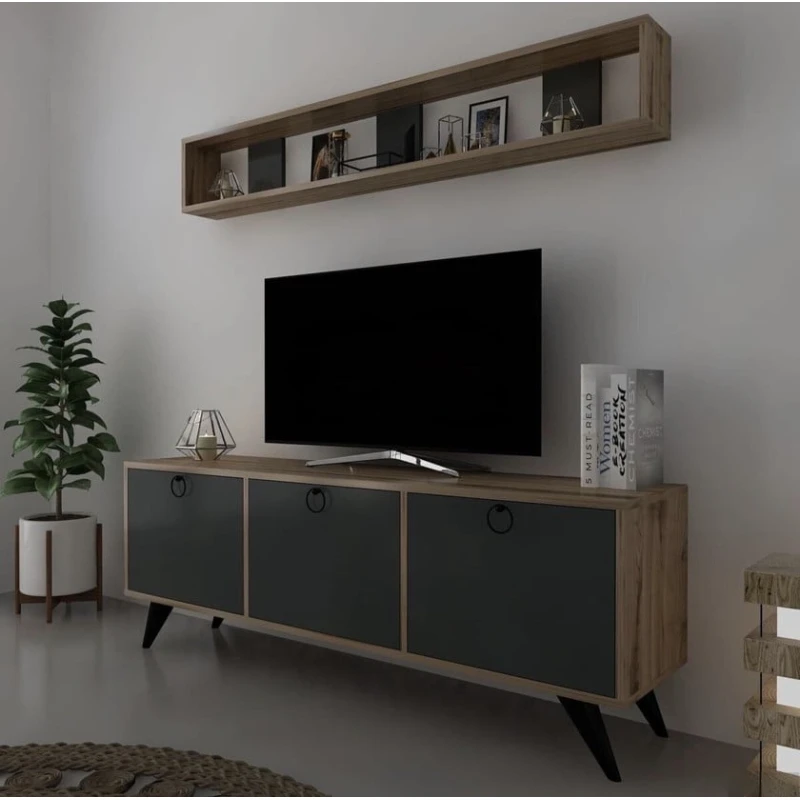 TV üçün tumba ev_12116143, laminat, qara/qəhvəyi, 180x35x60 sm