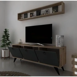 Тумба под ТВ ev_12116143, ламинат, черная/коричневая, 180x35x60 см