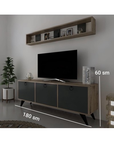 TV üçün tumba ev_12116143, laminat, qara/qəhvəyi, 180x35x60 sm