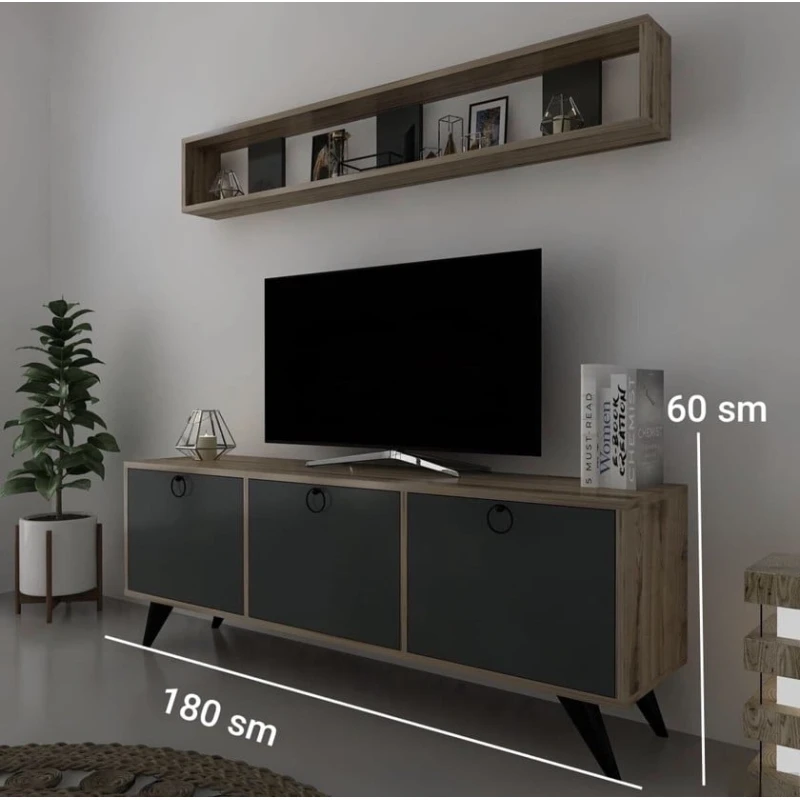 TV üçün tumba ev_12116143, laminat, qara/qəhvəyi, 180x35x60 sm