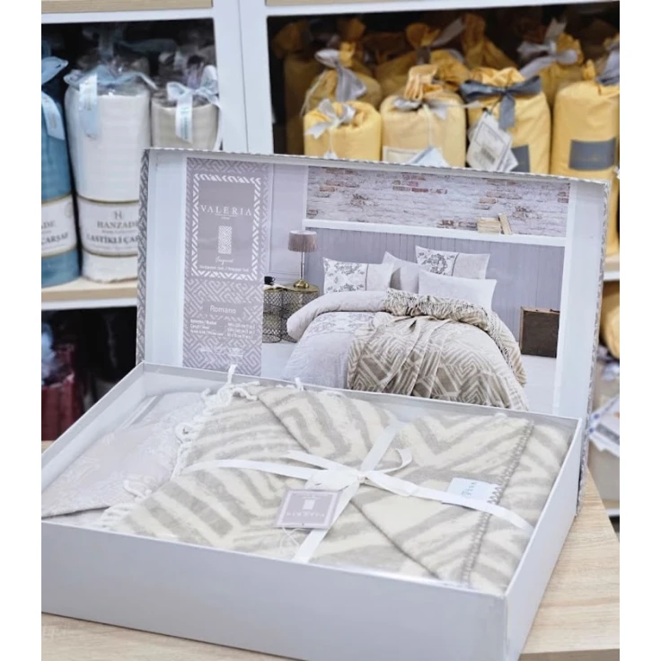 Комплект постельного белья Valeriya SHA-00006258, плед 180х220 см, простыня 240х260 см, 2 шт наволочки 50х70 см, двуспальный, хлопок, разноцветный Комплект постельного белья Valeriya SHA-00006258, плед 180х220 см, простыня 240х260 см, 2 шт наволочки 50х70 см, двуспальный, хлопок, разноцветный