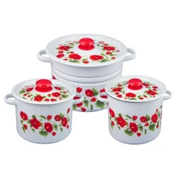Набор кастрюль СтальЭмаль Рамо N17B60, 3 шт, 3.5/5.5/8 л, эмалированная сталь, с крышкой, белый Набор кастрюль СтальЭмаль Рамо N17B60, 3 шт, 3.5/5.5/8 л, эмалированная сталь, с крышкой, белый