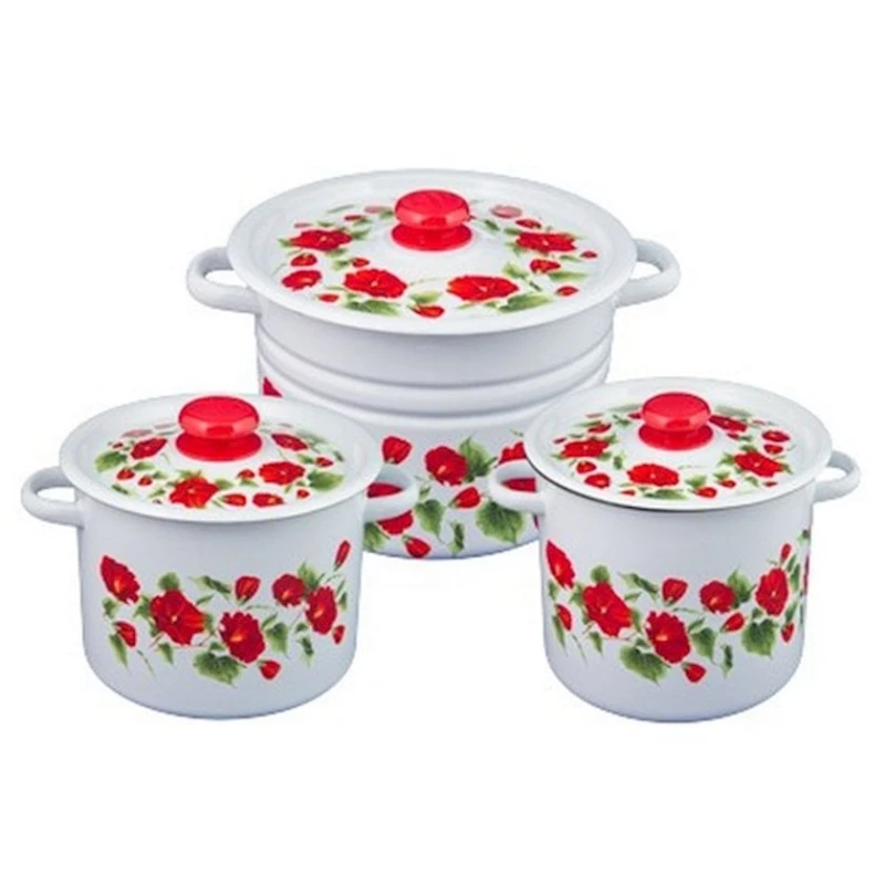 Набор кастрюль СтальЭмаль Рамо N17B60, 3 шт, 3.5/5.5/8 л, эмалированная сталь, с крышкой, белый Набор кастрюль СтальЭмаль Рамо N17B60, 3 шт, 3.5/5.5/8 л, эмалированная сталь, с крышкой, белый