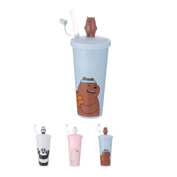 Бутылка для воды с соломинкой Miniso We Bare Bears (Type A),разные цвета