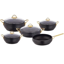 Qazan dəsti Ozkent ZTW-QDQ5P, qranit/şüşə, qara, 24/24/28 sm, 5 əd