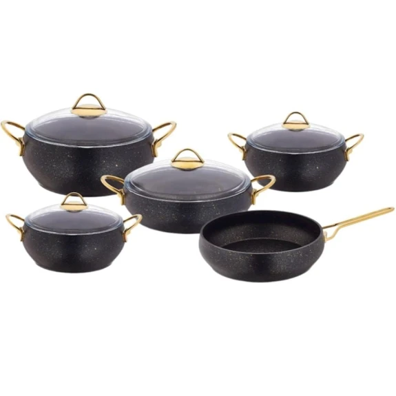 Набор кастрюль Ozkent ZTW-QDQ5P, гранит/стекло, черный, 24/24/28 см, 5 шт
