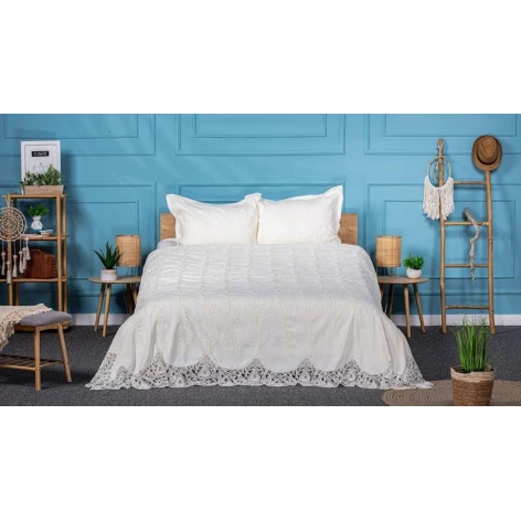 Комплект постельного белья Pima Cotton 0000928, покрывало 260х260 см, наволочки 50х70 см, двуспальный, велюр белый Комплект постельного белья Pima Cotton 0000928, покрывало 260х260 см, наволочки 50х70 см, двуспальный, велюр белый