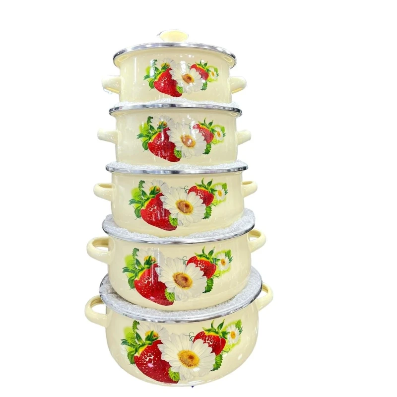 Набор кастрюль ZTW-QZ30, 16/18/20/22/24 см, эмаль, бежевый