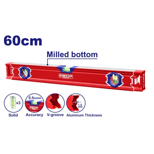 Уровень строительный Emtop ESLL26001, 60 см Уровень строительный Emtop ESLL26001, 60 см