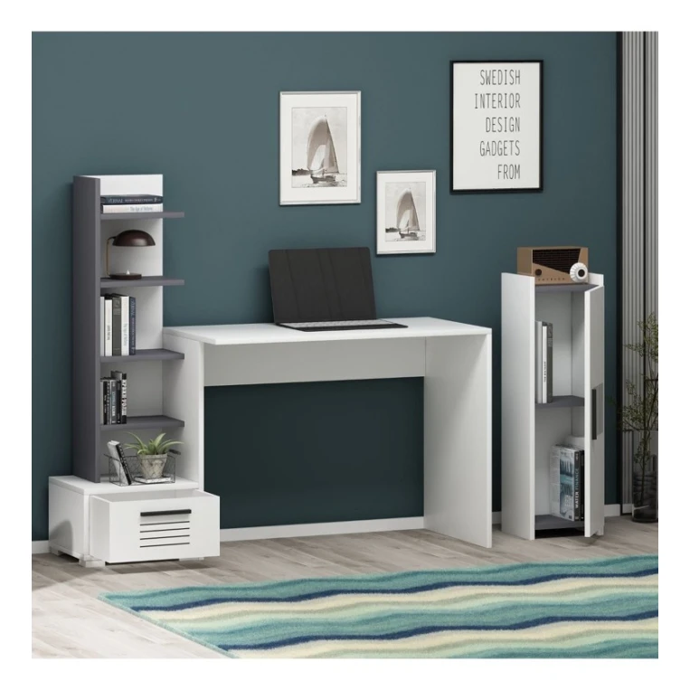 Компьютерный стол Art Mebel 102, белый/серый, 126x180x60 см Компьютерный стол Art Mebel 102, белый/серый, 126x180x60 см