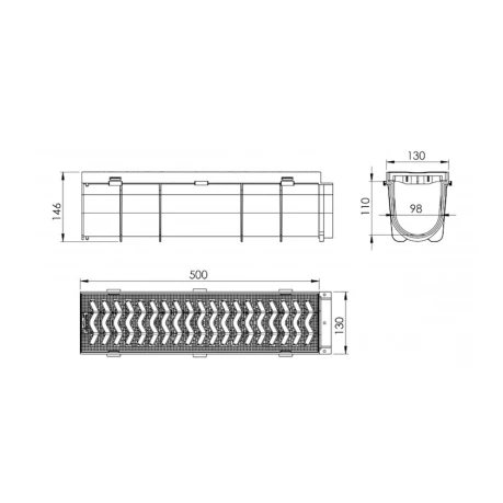 Дренажный канал LuxWares, 130x145x500 мм, пластик Дренажный канал LuxWares, 130x145x500 мм, пластик