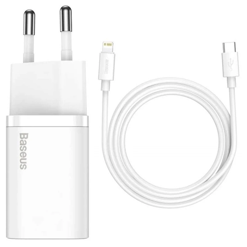 Şəbəkə enerji toplama cihazı Baseus Super Si 1C Fast Wall Charger USB Type C with Lightning cable 20 W, Ağ