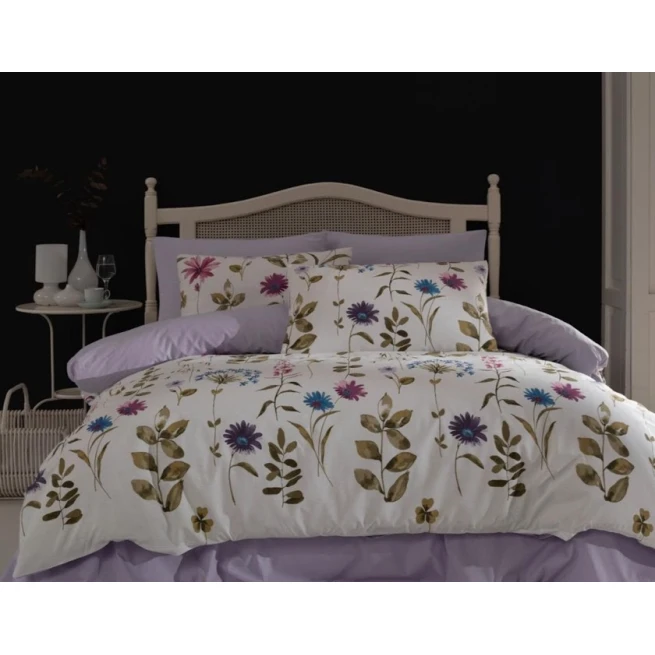 Комплект постельного белья MiraNova Luxury CTS-256, пододеяльник 160x220 см, простыня 180x240 см, 1 шт. наволочка 50x70 см, односпальный, хлопок, белый/сиреневый