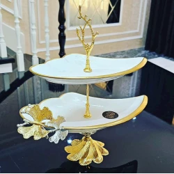 Двухъярусная этажерка JJ-016J, 33x18x40 см, белый/золотистый