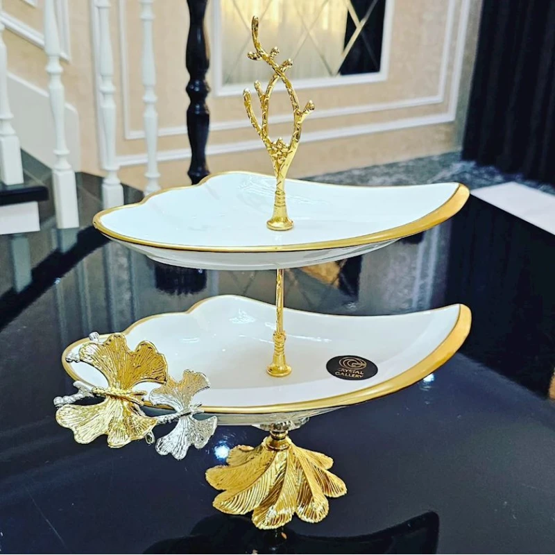 Двухъярусная этажерка JJ-016J, 33x18x40 см, белый/золотистый