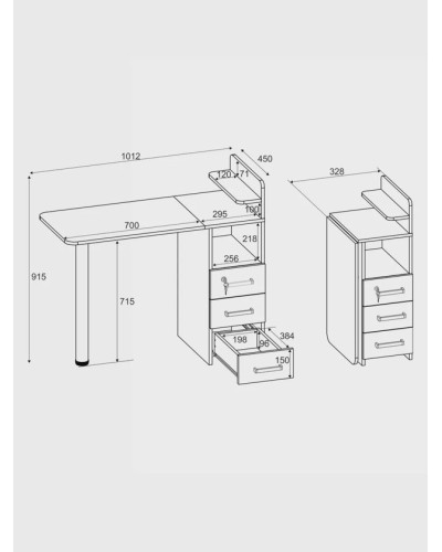Manikür masası 3563_M3Au24StolManikurR3Sh1OWh, 101.2х91.5х45 sm