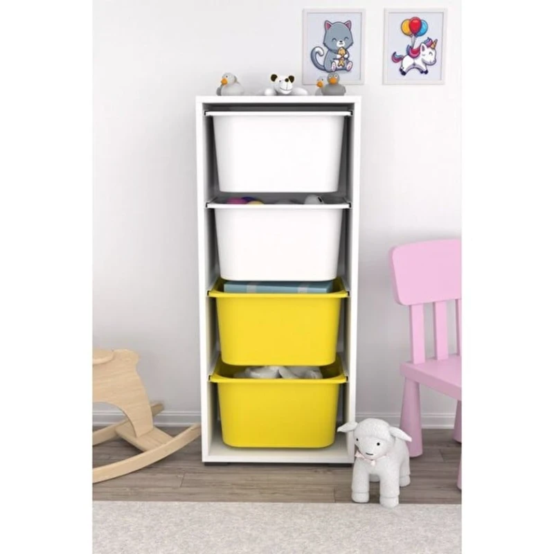 Шкаф для игрушек Pratico I39035, белый/желтый, 30x45.5x109 см Шкаф для игрушек Pratico I39035, белый/желтый, 30x45.5x109 см