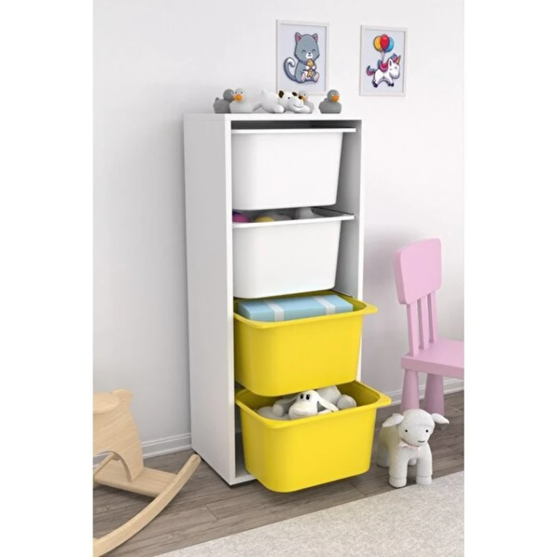 Шкаф для игрушек Pratico I39035, белый/желтый, 30x45.5x109 см Шкаф для игрушек Pratico I39035, белый/желтый, 30x45.5x109 см