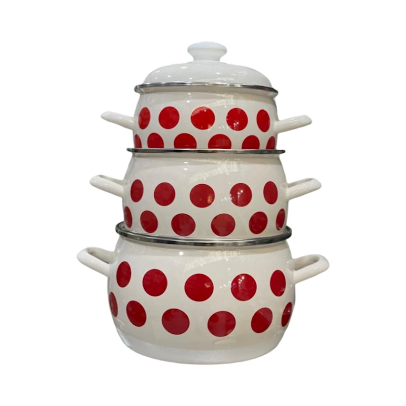 Qazan dəsti SHA-00002916, minalı örtük, ağ, 2 l/ 3.5 l/ 5 l