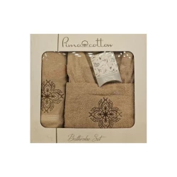 Банный набор MiraNova FS-201 (халат + банное полотенце 70×140 см + полотенце для рук 50×90 см) коричневый