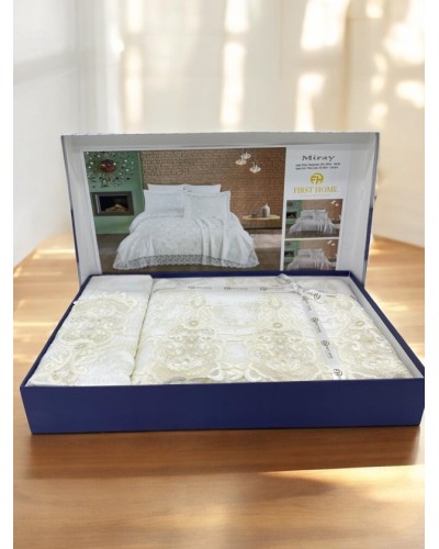 Örtük və yastıq üzü dəsti First Home Collection Orkide/Elisa, örtük 240x260 sm, yastıq üzü 50x70 sm 2 ədəd, ikinəfərlik, şönil, güpür işləməli, müxtəlif rənglər - TP-TK-188