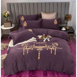 Комплект постельного белья Luxe Cotton 000435, пододеяльник 200x230 см, простыня 245x250 см, наволочка 50х70 см, евро, велюр, фиолетовый